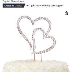 Double Hearts Rose Gold with Rhinestones Cake Topper